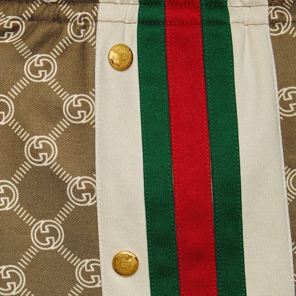 size M Gucci Women GG Cropped Track Pants Tear Away Buttons Web Beige Brown - Picture 5 of 15